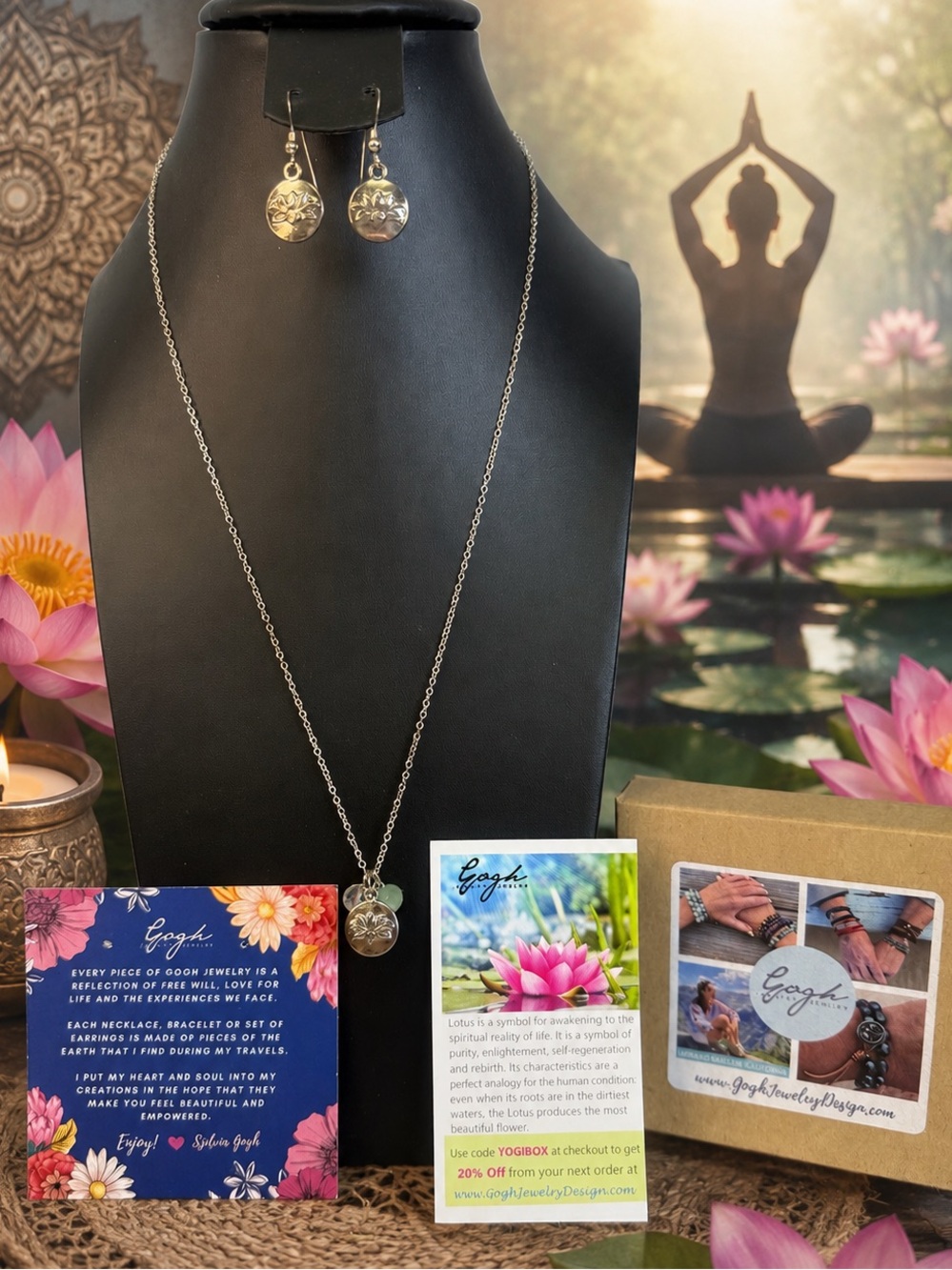 Sterling Silver Lotus Flower Necklace & Dangle Earrings